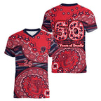 Melbourne Demons NAIDOC Week 2026 Women V-Neck T-Shirt Australian Aboriginal Dot Art Dreamtime Pattern Style