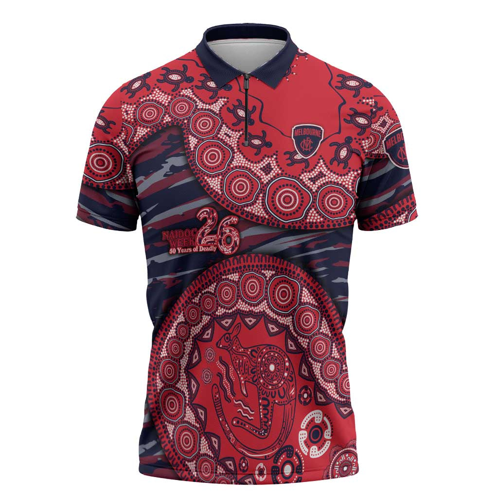 Melbourne Demons NAIDOC Week 2026 Zipper Polo Shirt Australian Aboriginal Dot Art Dreamtime Pattern Style