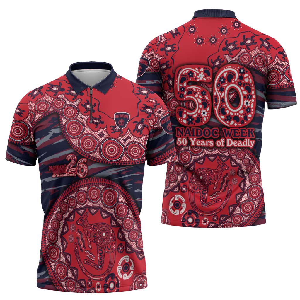 Melbourne Demons NAIDOC Week 2026 Zipper Polo Shirt Australian Aboriginal Dot Art Dreamtime Pattern Style