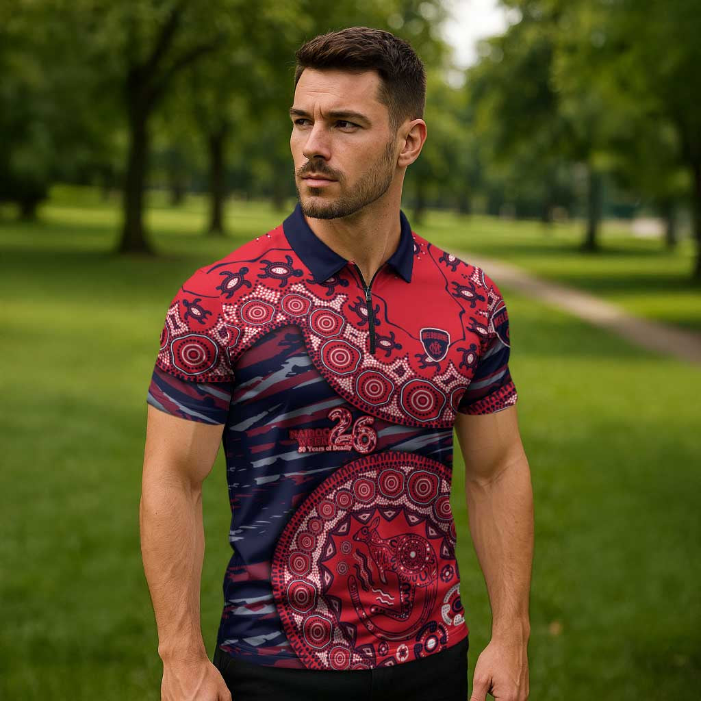 Melbourne Demons NAIDOC Week 2026 Zipper Polo Shirt Australian Aboriginal Dot Art Dreamtime Pattern Style