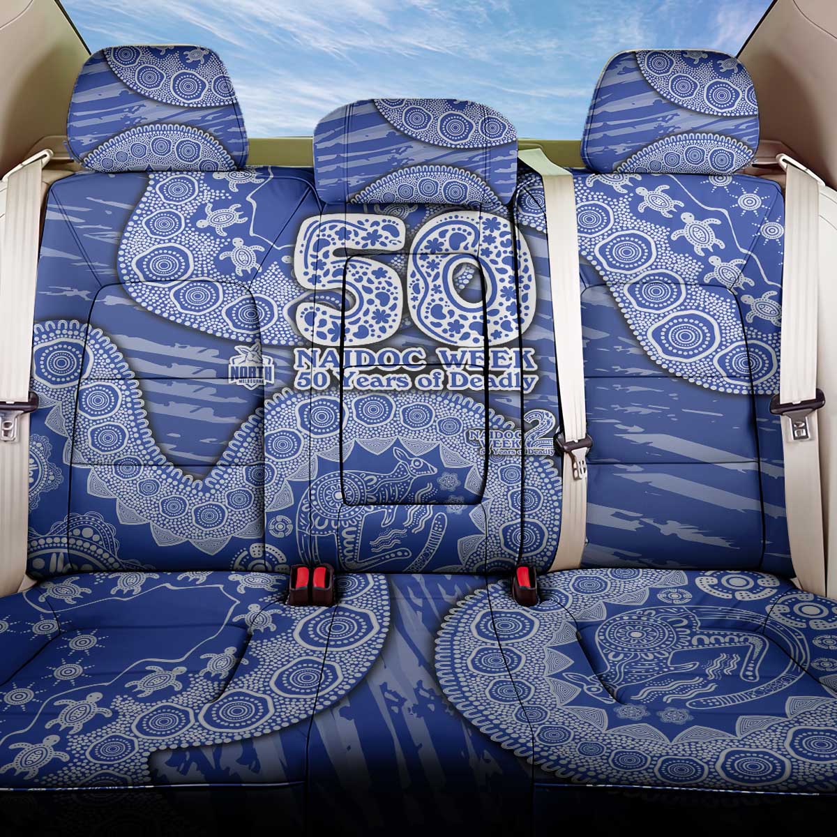 North Melbourne Kangaroos NAIDOC Week 2026 Back Car Seat Cover Australian Aboriginal Dot Art Dreamtime Pattern Style