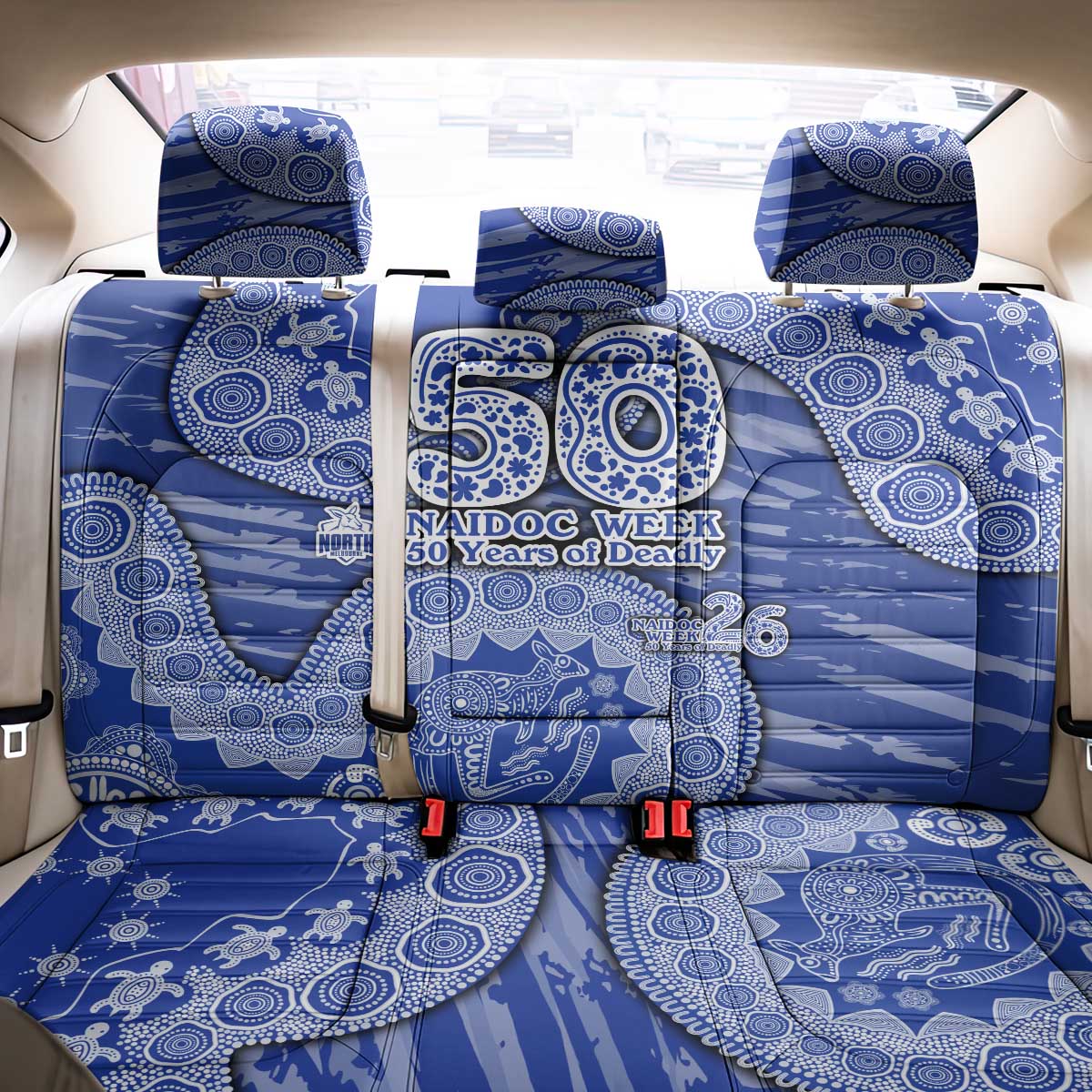 North Melbourne Kangaroos NAIDOC Week 2026 Back Car Seat Cover Australian Aboriginal Dot Art Dreamtime Pattern Style