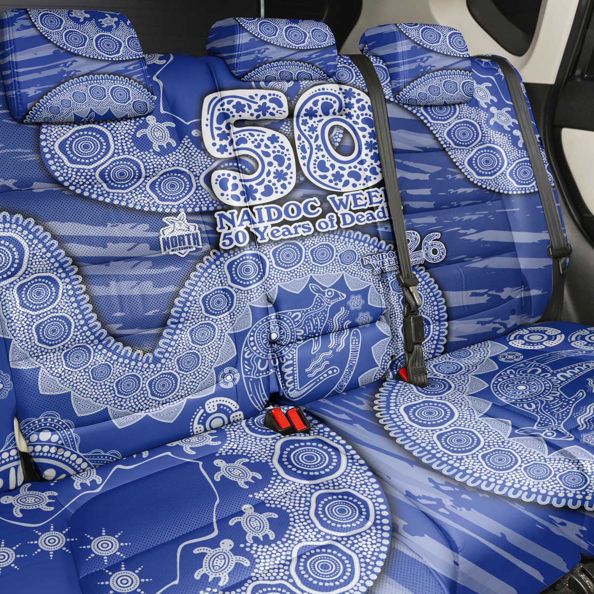 North Melbourne Kangaroos NAIDOC Week 2026 Back Car Seat Cover Australian Aboriginal Dot Art Dreamtime Pattern Style