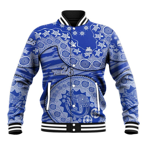 North Melbourne Kangaroos NAIDOC Week 2026 Baseball Jacket Australian Aboriginal Dot Art Dreamtime Pattern Style