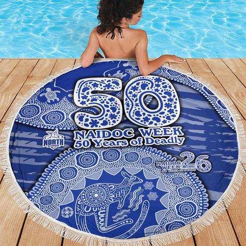 North Melbourne Kangaroos NAIDOC Week 2026 Beach Blanket Australian Aboriginal Dot Art Dreamtime Pattern Style