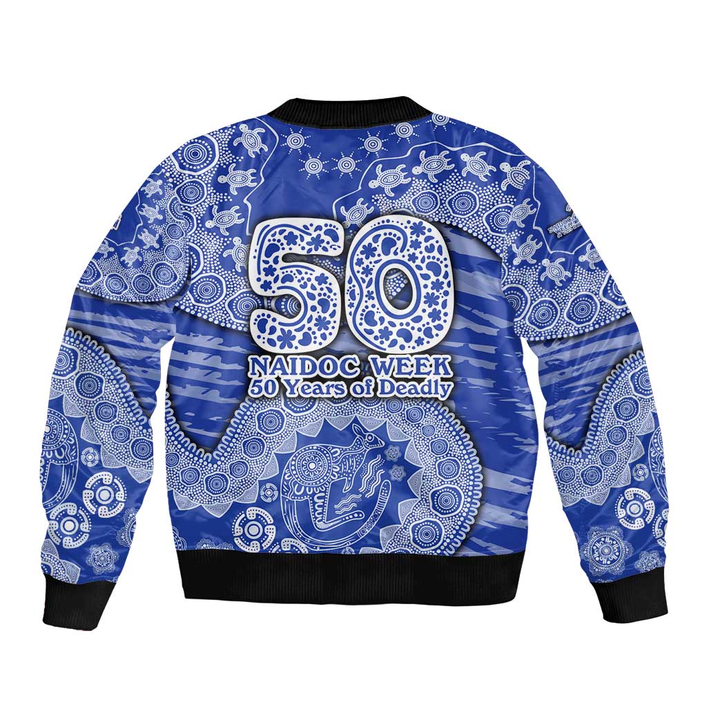 North Melbourne Kangaroos NAIDOC Week 2026 Bomber Jacket Australian Aboriginal Dot Art Dreamtime Pattern Style