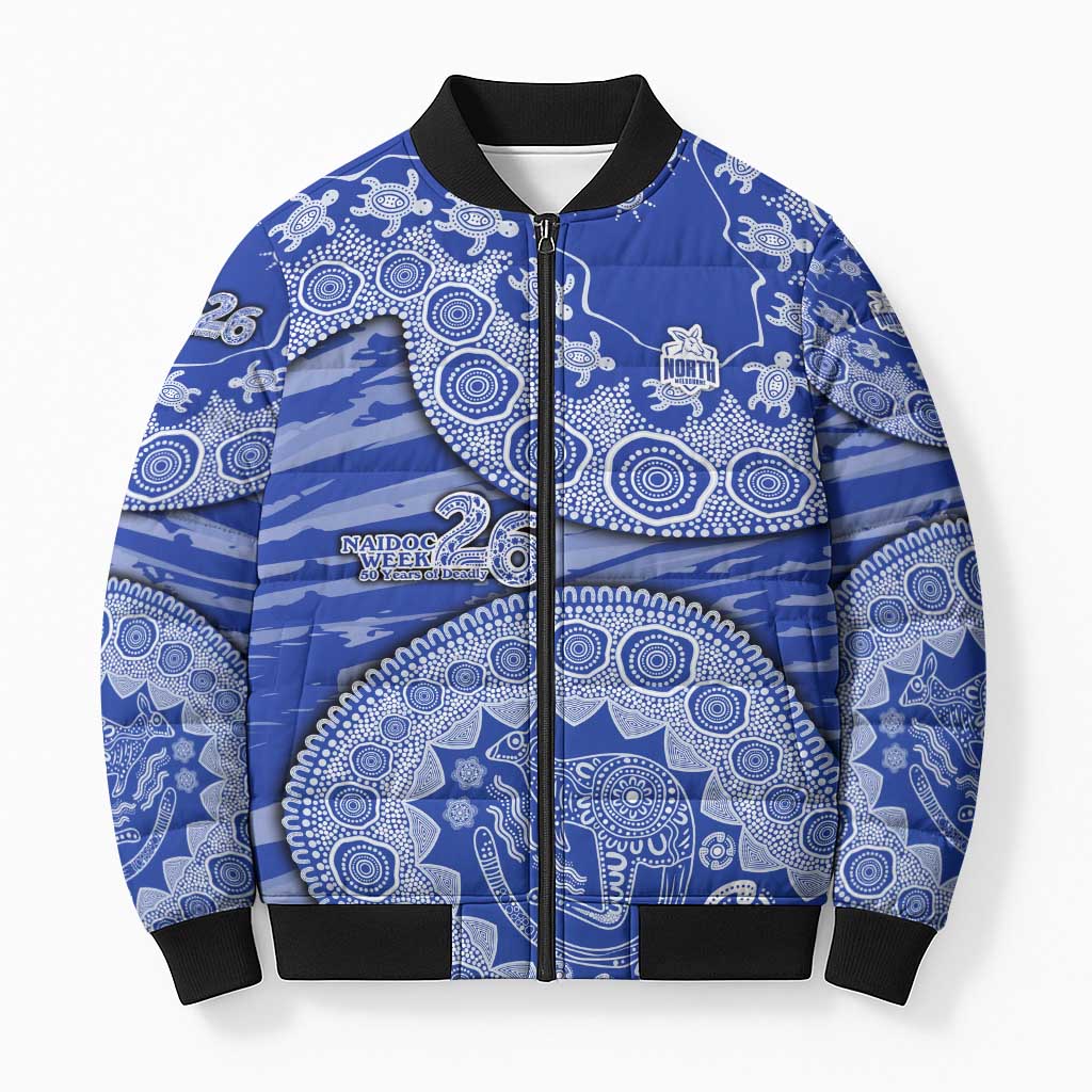 North Melbourne Kangaroos NAIDOC Week 2026 Bomber Puffer Jacket Australian Aboriginal Dot Art Dreamtime Pattern Style