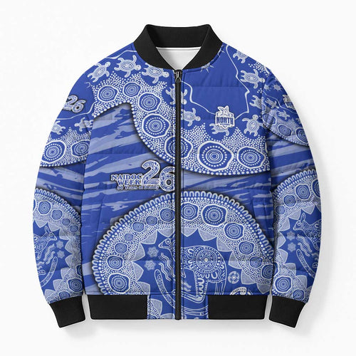 North Melbourne Kangaroos NAIDOC Week 2026 Bomber Puffer Jacket Australian Aboriginal Dot Art Dreamtime Pattern Style