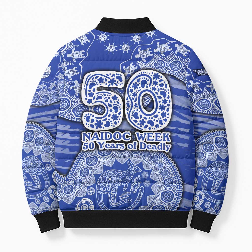 North Melbourne Kangaroos NAIDOC Week 2026 Bomber Puffer Jacket Australian Aboriginal Dot Art Dreamtime Pattern Style