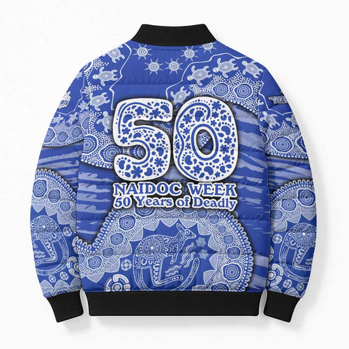 North Melbourne Kangaroos NAIDOC Week 2026 Bomber Puffer Jacket Australian Aboriginal Dot Art Dreamtime Pattern Style