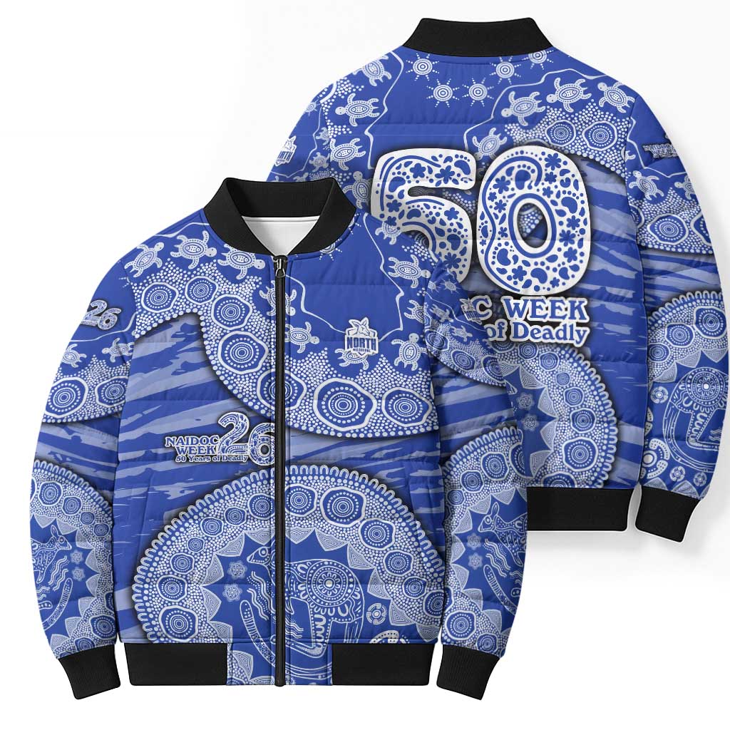 North Melbourne Kangaroos NAIDOC Week 2026 Bomber Puffer Jacket Australian Aboriginal Dot Art Dreamtime Pattern Style