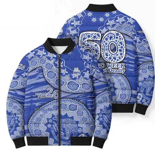 North Melbourne Kangaroos NAIDOC Week 2026 Bomber Puffer Jacket Australian Aboriginal Dot Art Dreamtime Pattern Style