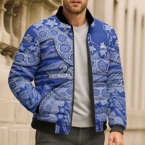 North Melbourne Kangaroos NAIDOC Week 2026 Bomber Puffer Jacket Australian Aboriginal Dot Art Dreamtime Pattern Style
