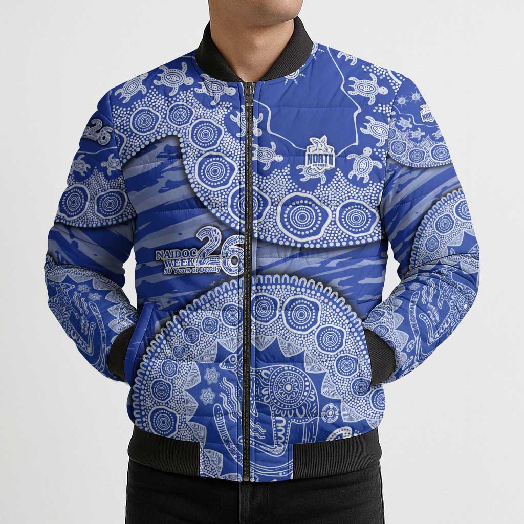 North Melbourne Kangaroos NAIDOC Week 2026 Bomber Puffer Jacket Australian Aboriginal Dot Art Dreamtime Pattern Style
