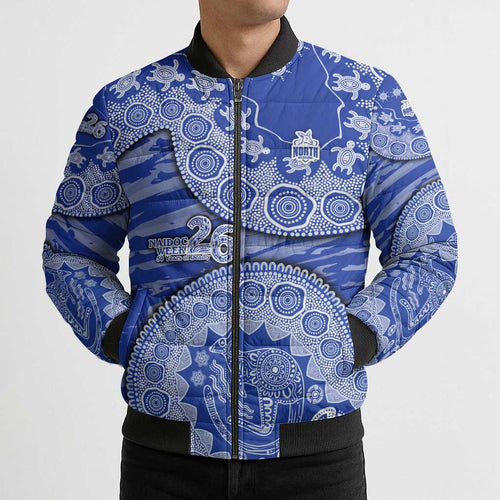 North Melbourne Kangaroos NAIDOC Week 2026 Bomber Puffer Jacket Australian Aboriginal Dot Art Dreamtime Pattern Style