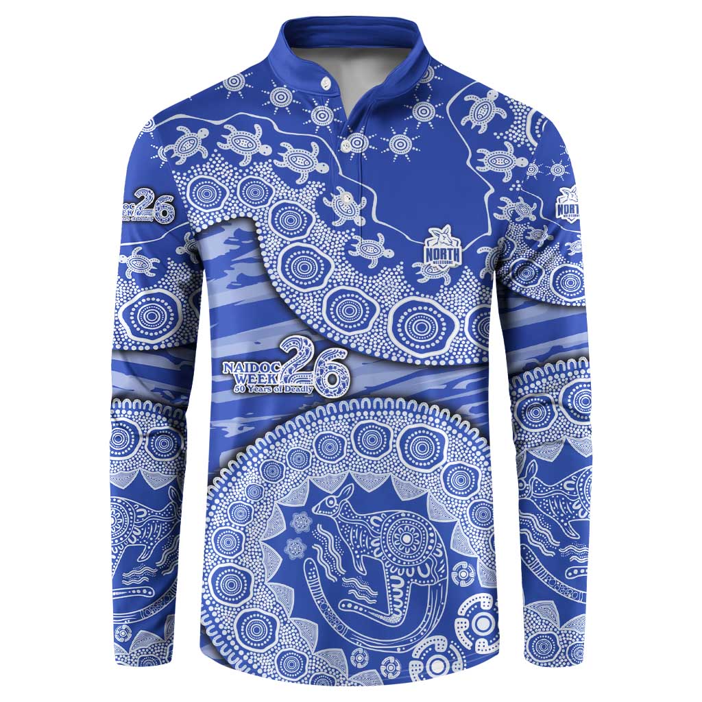 North Melbourne Kangaroos NAIDOC Week 2026 Button Sweatshirt Australian Aboriginal Dot Art Dreamtime Pattern Style