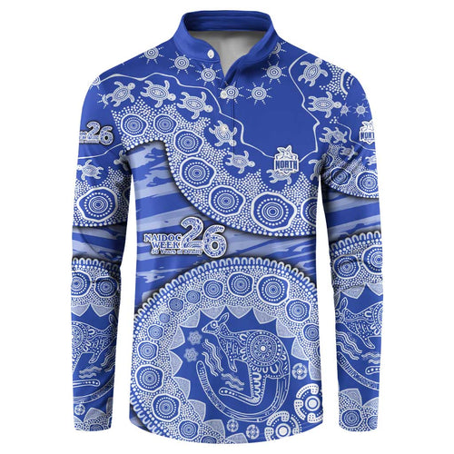 North Melbourne Kangaroos NAIDOC Week 2026 Button Sweatshirt Australian Aboriginal Dot Art Dreamtime Pattern Style