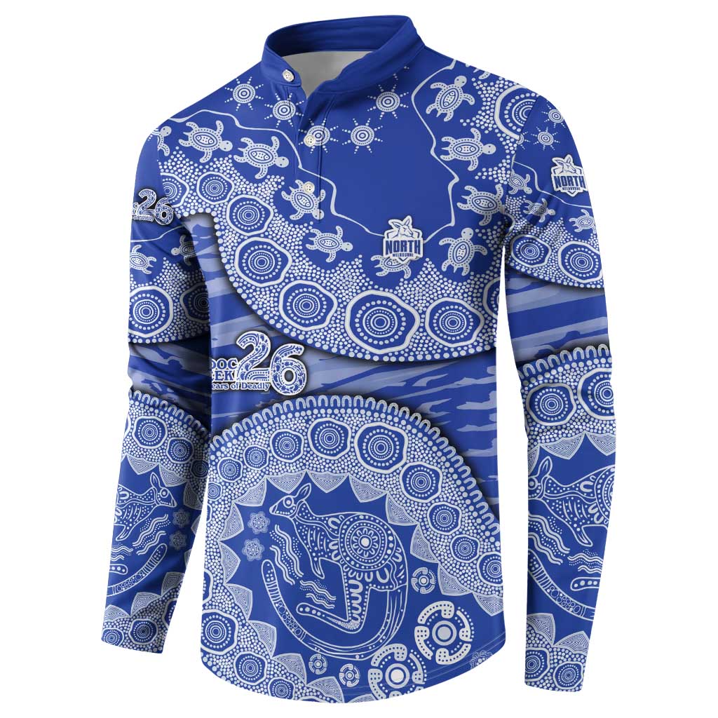 North Melbourne Kangaroos NAIDOC Week 2026 Button Sweatshirt Australian Aboriginal Dot Art Dreamtime Pattern Style