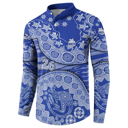 North Melbourne Kangaroos NAIDOC Week 2026 Button Sweatshirt Australian Aboriginal Dot Art Dreamtime Pattern Style