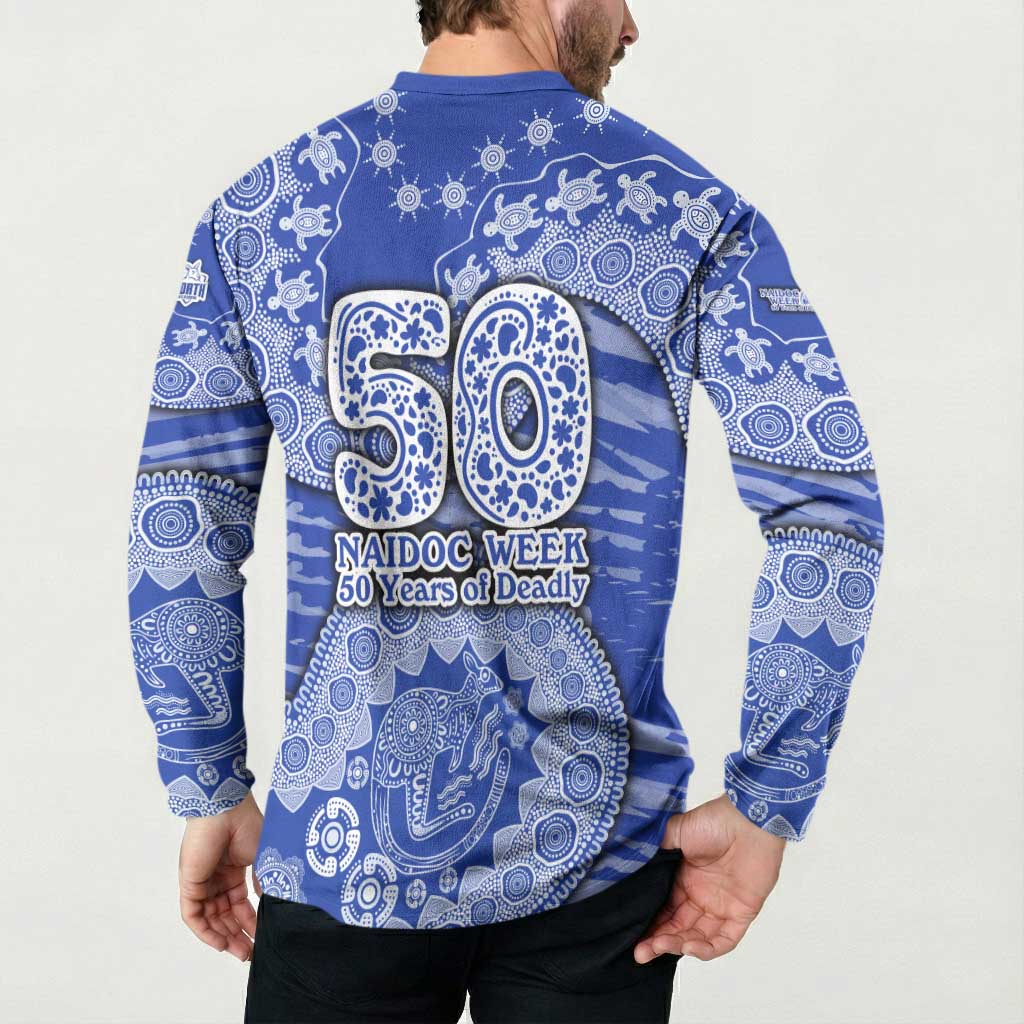 North Melbourne Kangaroos NAIDOC Week 2026 Button Sweatshirt Australian Aboriginal Dot Art Dreamtime Pattern Style