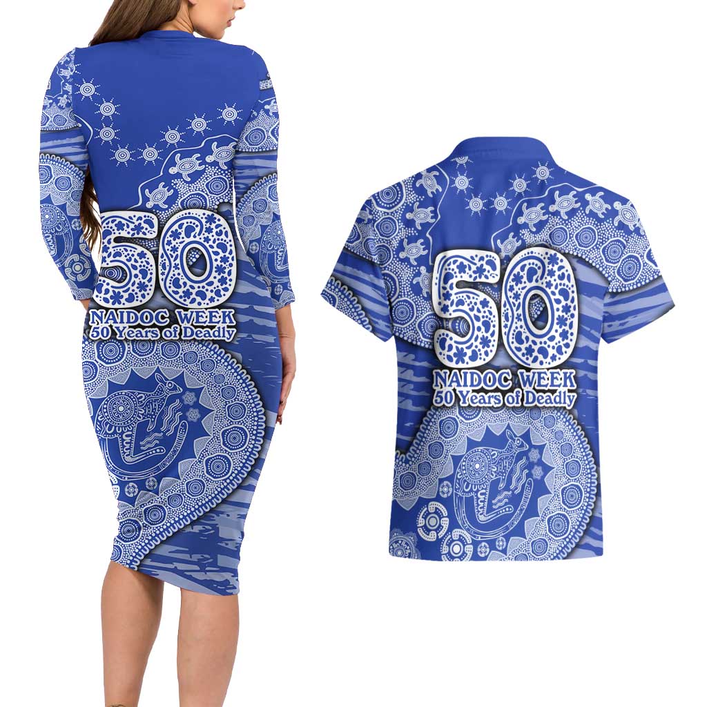 North Melbourne Kangaroos NAIDOC Week 2026 Couples Matching Long Sleeve Bodycon Dress and Hawaiian Shirt Australian Aboriginal Dot Art Dreamtime Pattern Style