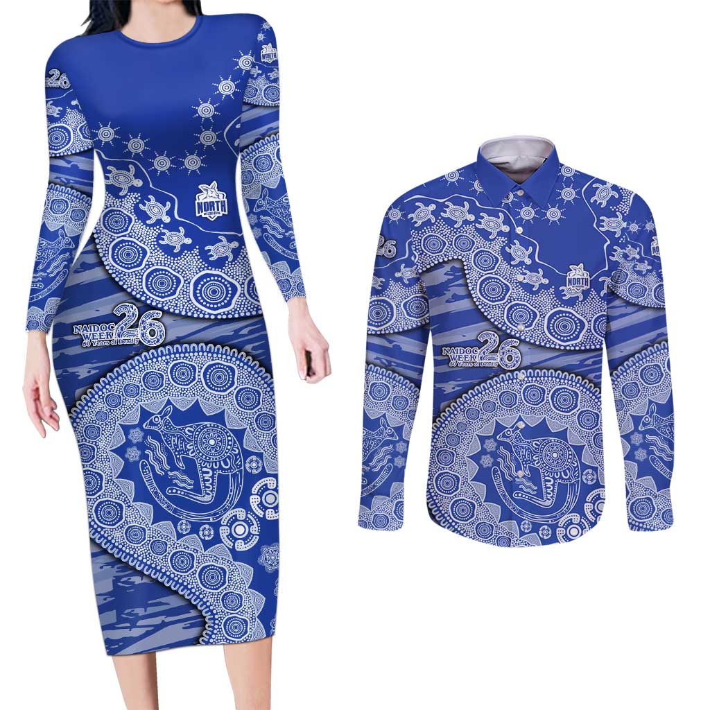 North Melbourne Kangaroos NAIDOC Week 2026 Couples Matching Long Sleeve Bodycon Dress and Long Sleeve Button Shirt Australian Aboriginal Dot Art Dreamtime Pattern Style