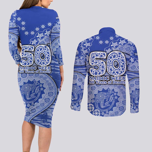 North Melbourne Kangaroos NAIDOC Week 2026 Couples Matching Long Sleeve Bodycon Dress and Long Sleeve Button Shirt Australian Aboriginal Dot Art Dreamtime Pattern Style