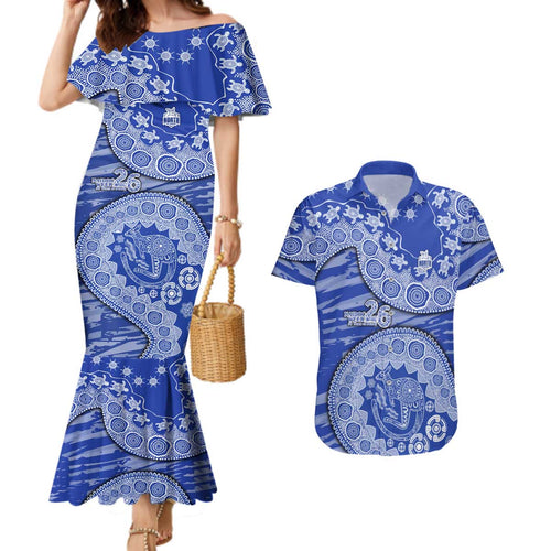 North Melbourne Kangaroos NAIDOC Week 2026 Couples Matching Mermaid Dress and Hawaiian Shirt Australian Aboriginal Dot Art Dreamtime Pattern Style