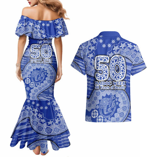 North Melbourne Kangaroos NAIDOC Week 2026 Couples Matching Mermaid Dress and Hawaiian Shirt Australian Aboriginal Dot Art Dreamtime Pattern Style