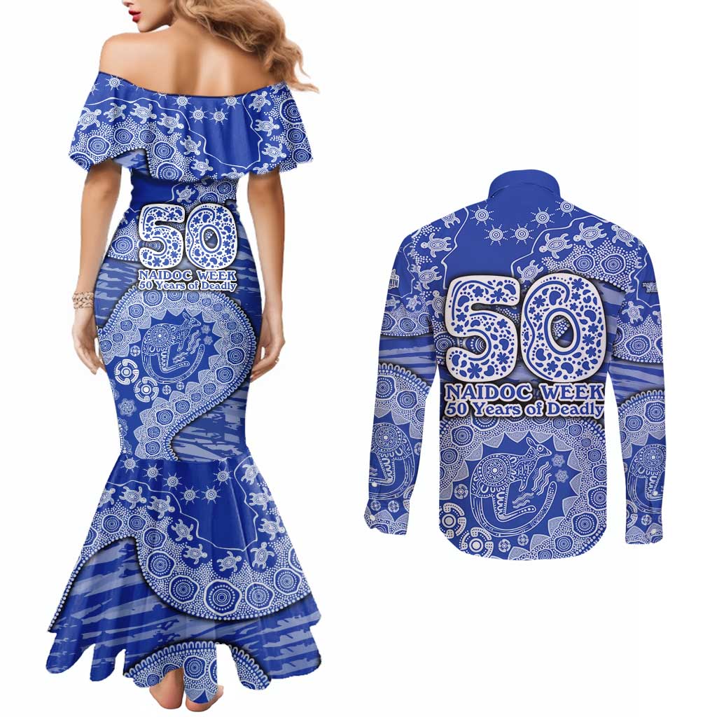 North Melbourne Kangaroos NAIDOC Week 2026 Couples Matching Mermaid Dress and Long Sleeve Button Shirt Australian Aboriginal Dot Art Dreamtime Pattern Style