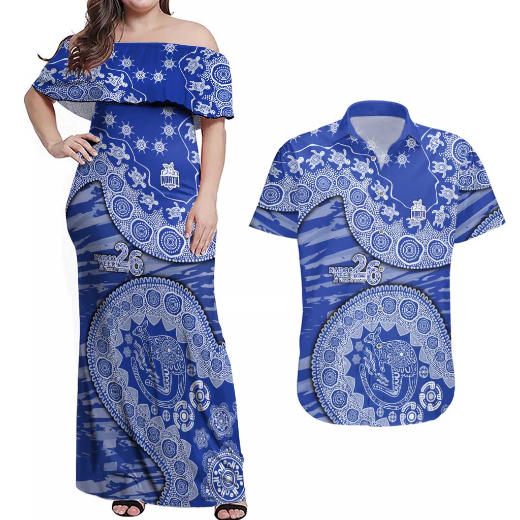 North Melbourne Kangaroos NAIDOC Week 2026 Couples Matching Off Shoulder Maxi Dress and Hawaiian Shirt Australian Aboriginal Dot Art Dreamtime Pattern Style