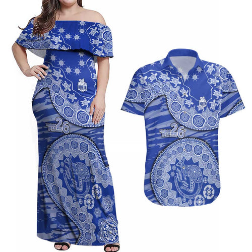 North Melbourne Kangaroos NAIDOC Week 2026 Couples Matching Off Shoulder Maxi Dress and Hawaiian Shirt Australian Aboriginal Dot Art Dreamtime Pattern Style