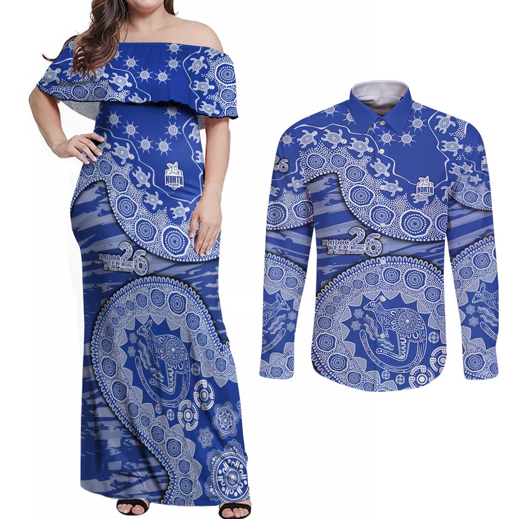 North Melbourne Kangaroos NAIDOC Week 2026 Couples Matching Off Shoulder Maxi Dress and Long Sleeve Button Shirt Australian Aboriginal Dot Art Dreamtime Pattern Style