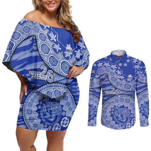 North Melbourne Kangaroos NAIDOC Week 2026 Couples Matching Off Shoulder Short Dress and Long Sleeve Button Shirt Australian Aboriginal Dot Art Dreamtime Pattern Style