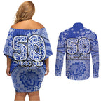 North Melbourne Kangaroos NAIDOC Week 2026 Couples Matching Off Shoulder Short Dress and Long Sleeve Button Shirt Australian Aboriginal Dot Art Dreamtime Pattern Style