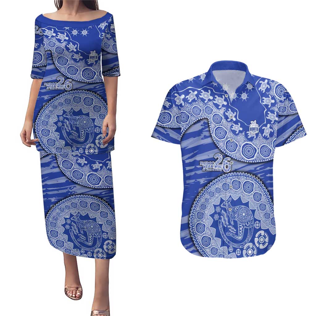 North Melbourne Kangaroos NAIDOC Week 2026 Couples Matching Puletasi and Hawaiian Shirt Australian Aboriginal Dot Art Dreamtime Pattern Style