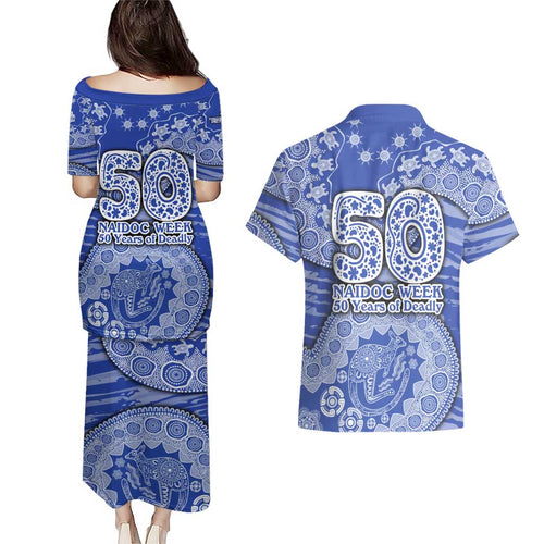 North Melbourne Kangaroos NAIDOC Week 2026 Couples Matching Puletasi and Hawaiian Shirt Australian Aboriginal Dot Art Dreamtime Pattern Style