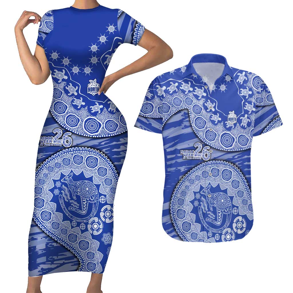North Melbourne Kangaroos NAIDOC Week 2026 Couples Matching Short Sleeve Bodycon Dress and Hawaiian Shirt Australian Aboriginal Dot Art Dreamtime Pattern Style