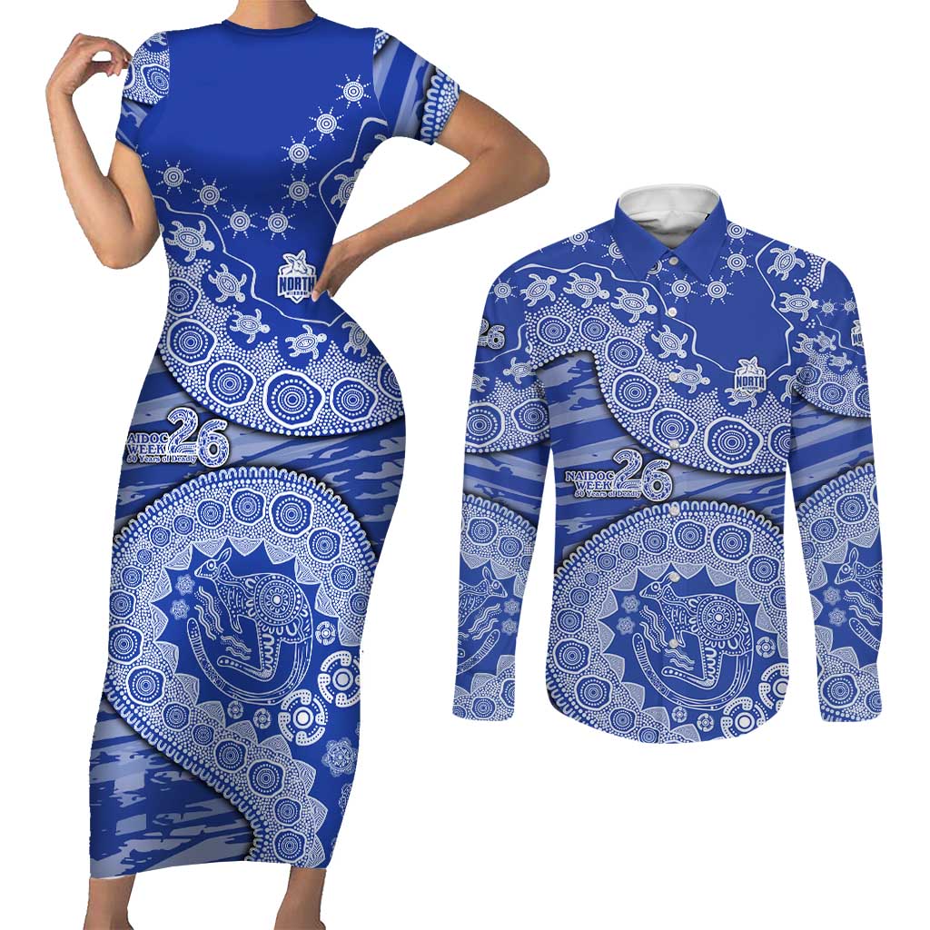 North Melbourne Kangaroos NAIDOC Week 2026 Couples Matching Short Sleeve Bodycon Dress and Long Sleeve Button Shirt Australian Aboriginal Dot Art Dreamtime Pattern Style