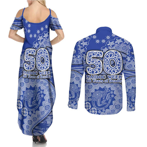 North Melbourne Kangaroos NAIDOC Week 2026 Couples Matching Summer Maxi Dress and Long Sleeve Button Shirt Australian Aboriginal Dot Art Dreamtime Pattern Style