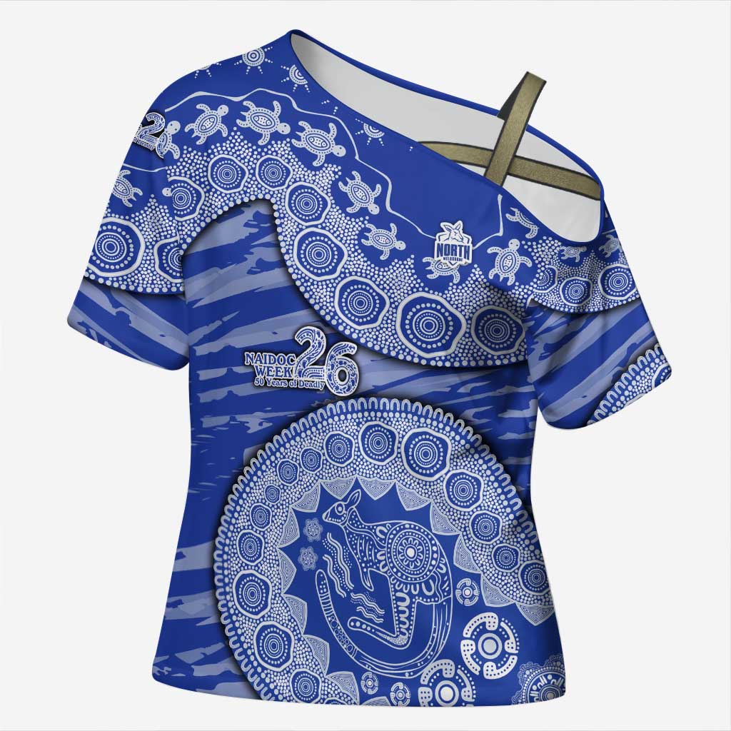 North Melbourne Kangaroos NAIDOC Week 2026 Cross Shoulder Shirt Australian Aboriginal Dot Art Dreamtime Pattern Style