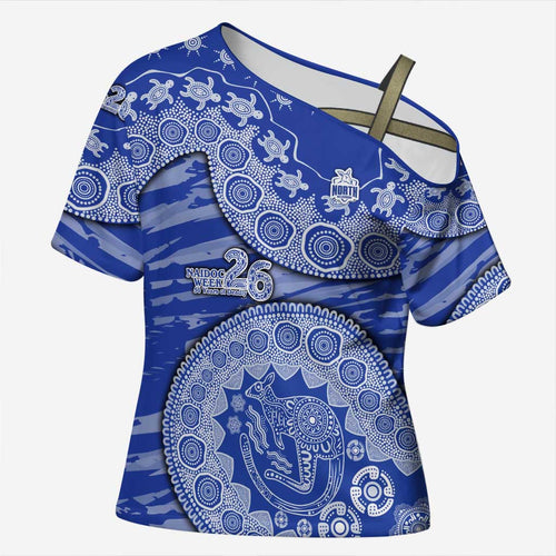 North Melbourne Kangaroos NAIDOC Week 2026 Cross Shoulder Shirt Australian Aboriginal Dot Art Dreamtime Pattern Style