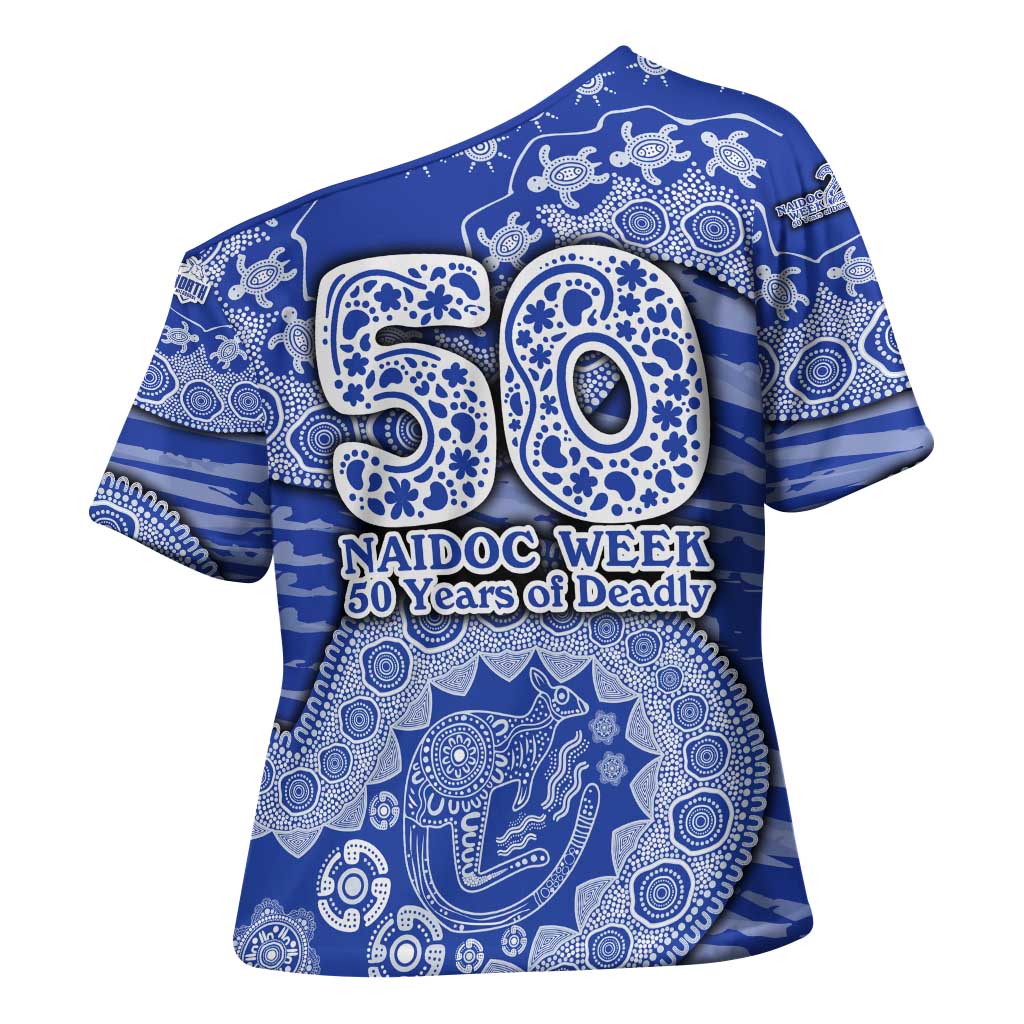 North Melbourne Kangaroos NAIDOC Week 2026 Cross Shoulder Shirt Australian Aboriginal Dot Art Dreamtime Pattern Style