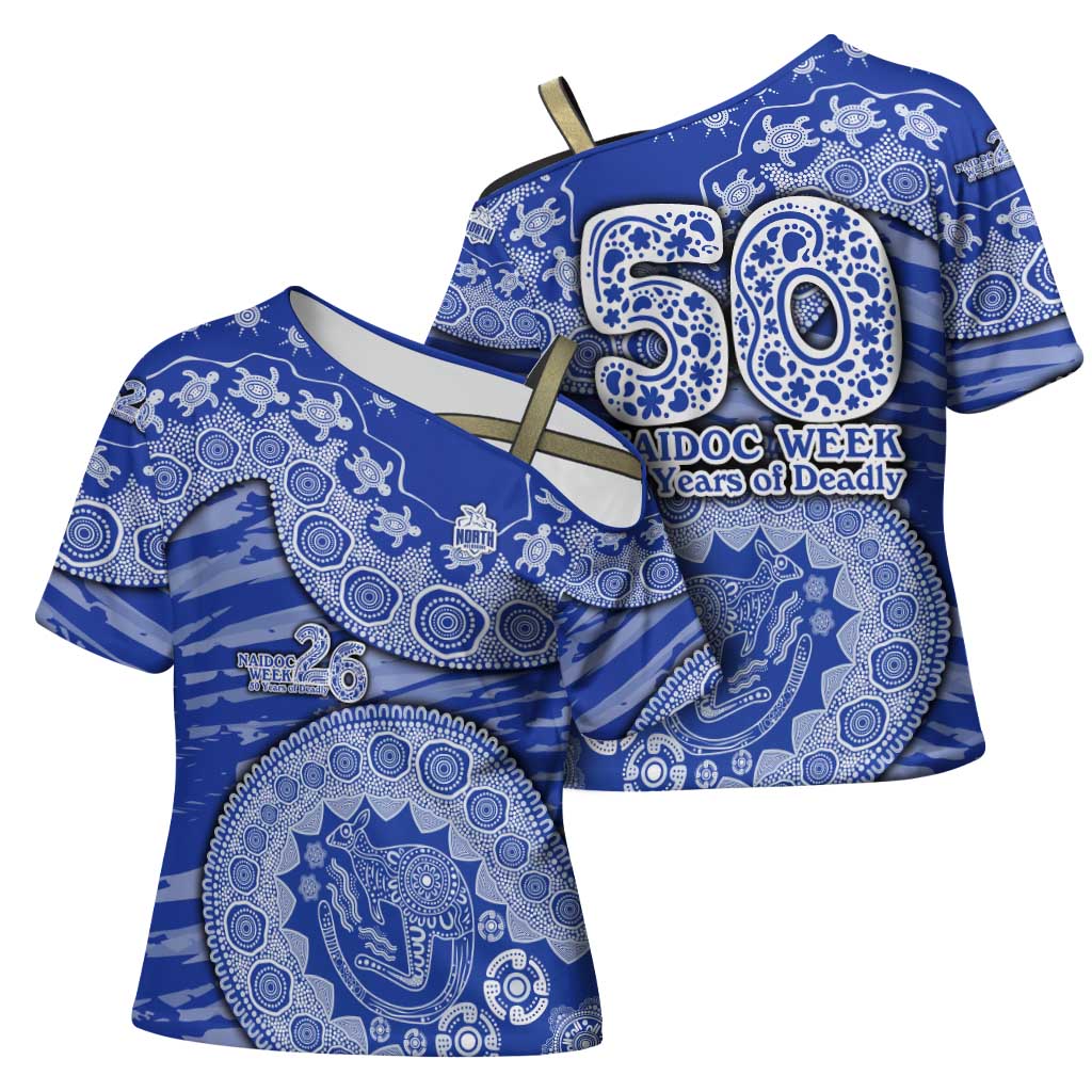 North Melbourne Kangaroos NAIDOC Week 2026 Cross Shoulder Shirt Australian Aboriginal Dot Art Dreamtime Pattern Style