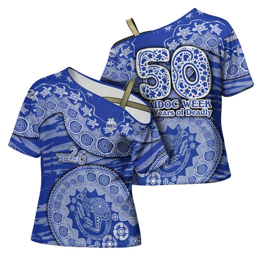North Melbourne Kangaroos NAIDOC Week 2026 Cross Shoulder Shirt Australian Aboriginal Dot Art Dreamtime Pattern Style