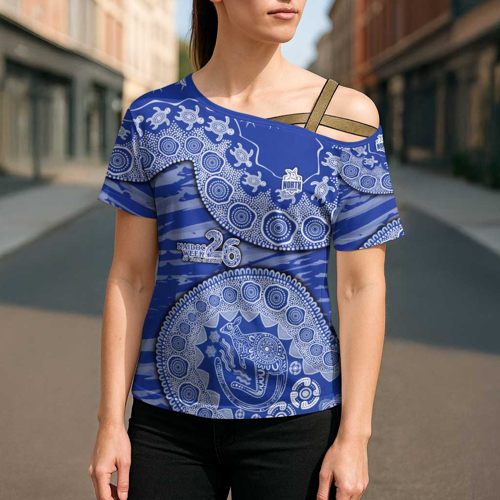 North Melbourne Kangaroos NAIDOC Week 2026 Cross Shoulder Shirt Australian Aboriginal Dot Art Dreamtime Pattern Style