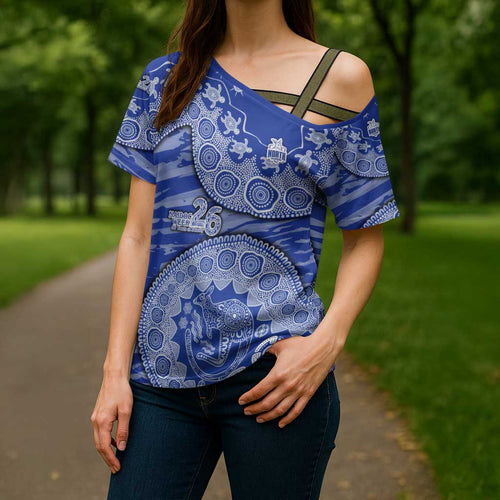North Melbourne Kangaroos NAIDOC Week 2026 Cross Shoulder Shirt Australian Aboriginal Dot Art Dreamtime Pattern Style