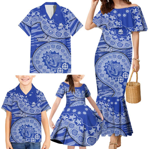 North Melbourne Kangaroos NAIDOC Week 2026 Family Matching Mermaid Dress and Hawaiian Shirt Australian Aboriginal Dot Art Dreamtime Pattern Style