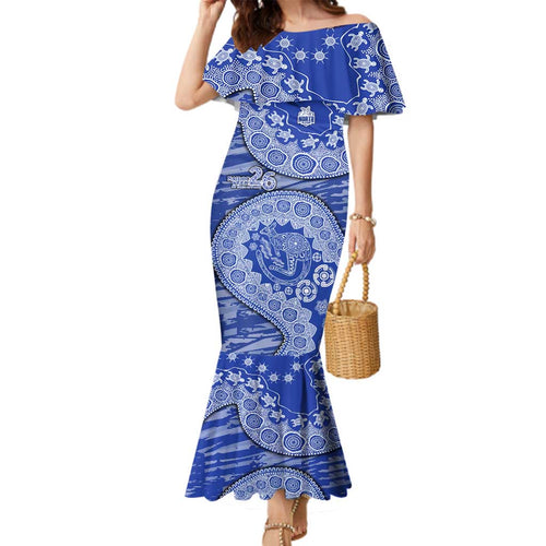 North Melbourne Kangaroos NAIDOC Week 2026 Family Matching Mermaid Dress and Hawaiian Shirt Australian Aboriginal Dot Art Dreamtime Pattern Style
