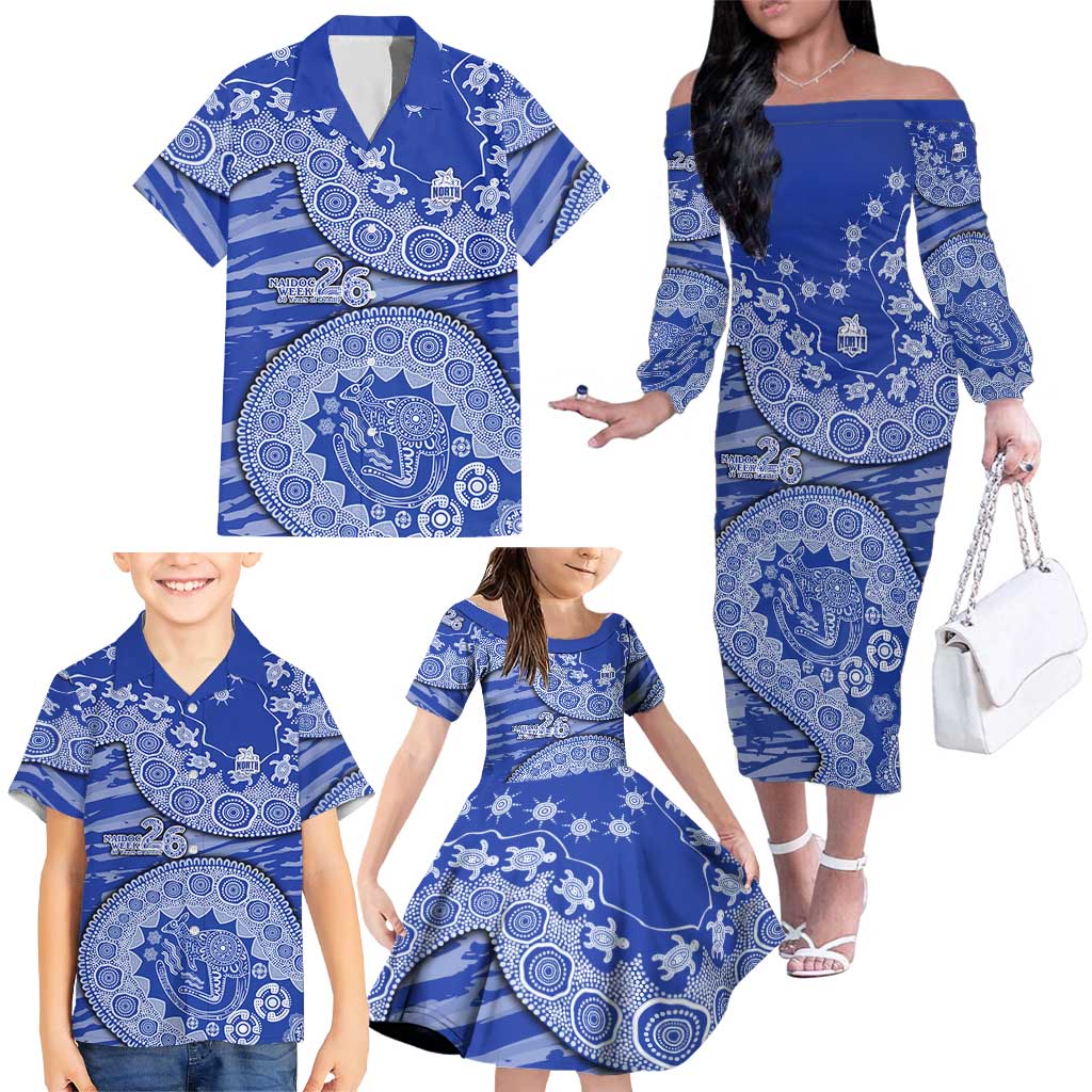 North Melbourne Kangaroos NAIDOC Week 2026 Family Matching Off The Shoulder Long Sleeve Dress and Hawaiian Shirt Australian Aboriginal Dot Art Dreamtime Pattern Style